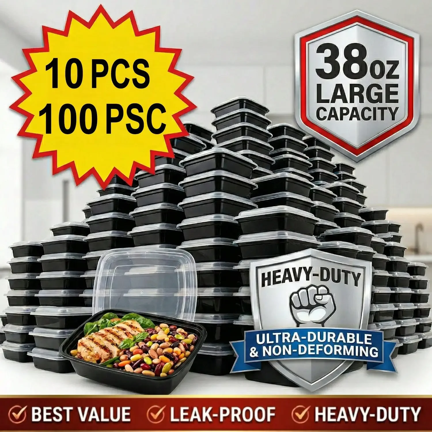 10/100 unidades de recipientes - Meal Prep Kitchen reseña y precio